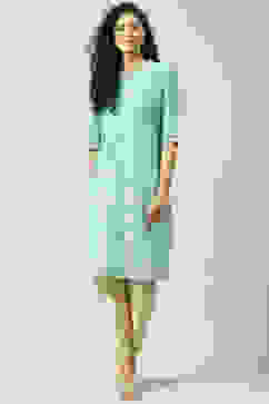 Turquoise Art Silk Straight Kurta image number 0