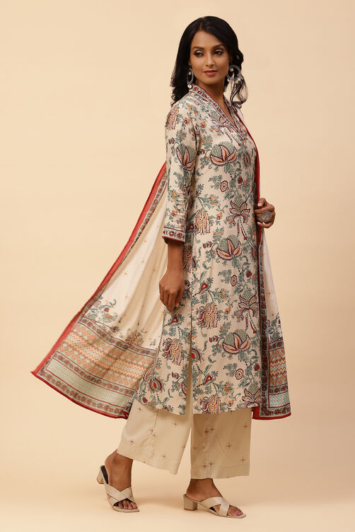 Ecru Straight Modal Straight Kurta Palazzo Suit Set image number 7