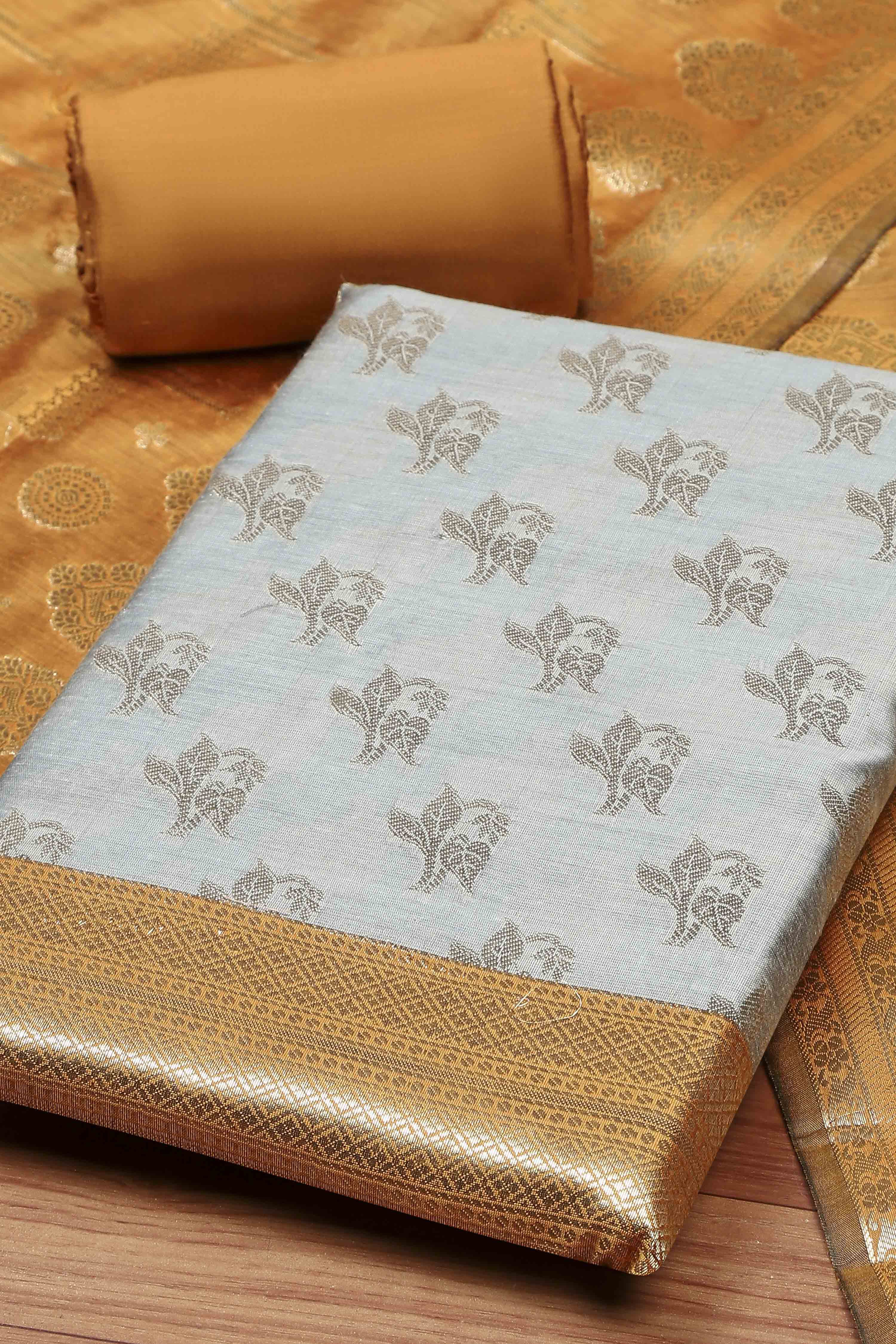 Grey Chanderi  Unstitched Suit Set image number 1