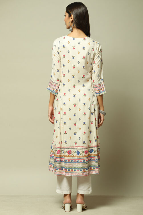 Ecru LIVA Straight Printed Kurta image number 3