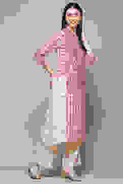 Beige Rayon Asymmetric Kurta & Palazzo Suit Set image number 5