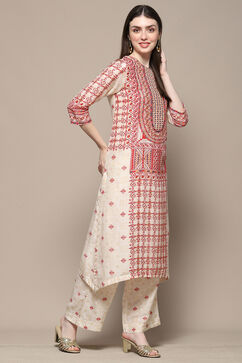 Beige Rayon Asymmetric Kurta & Palazzo Suit Set image number 5