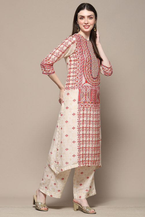 Beige Rayon Asymmetric Kurta & Palazzo Suit Set image number 5