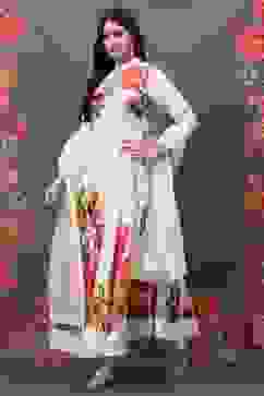 Rohit Bal Off White Cotton Silk Anarkali Printed Suit Set image number 5