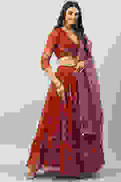 Red Art Silk Lehenga Set image number 6