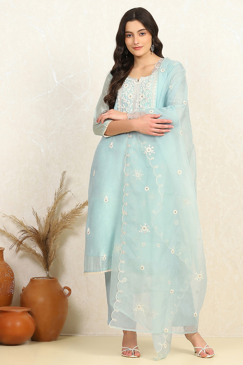 Baby Pink Chanderi Unstitched Suit Set image number 7