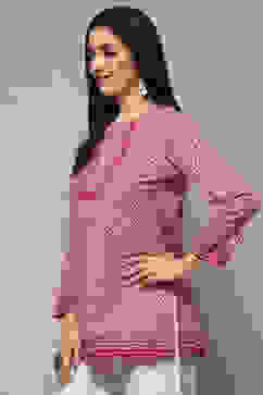 Pink Polyester Straight Kurti image number 2