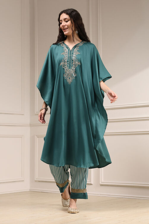 Black Modal Solid Kaftan Fusion Kurta Set image number 4