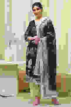 Black Linen Printed Unstitched Suit Set image number 7