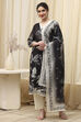 Black Linen Printed Unstitched Suit Set image number 7