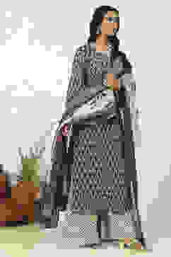 Dark Blue Cotton Printed Unstitched Suit Set image number 6