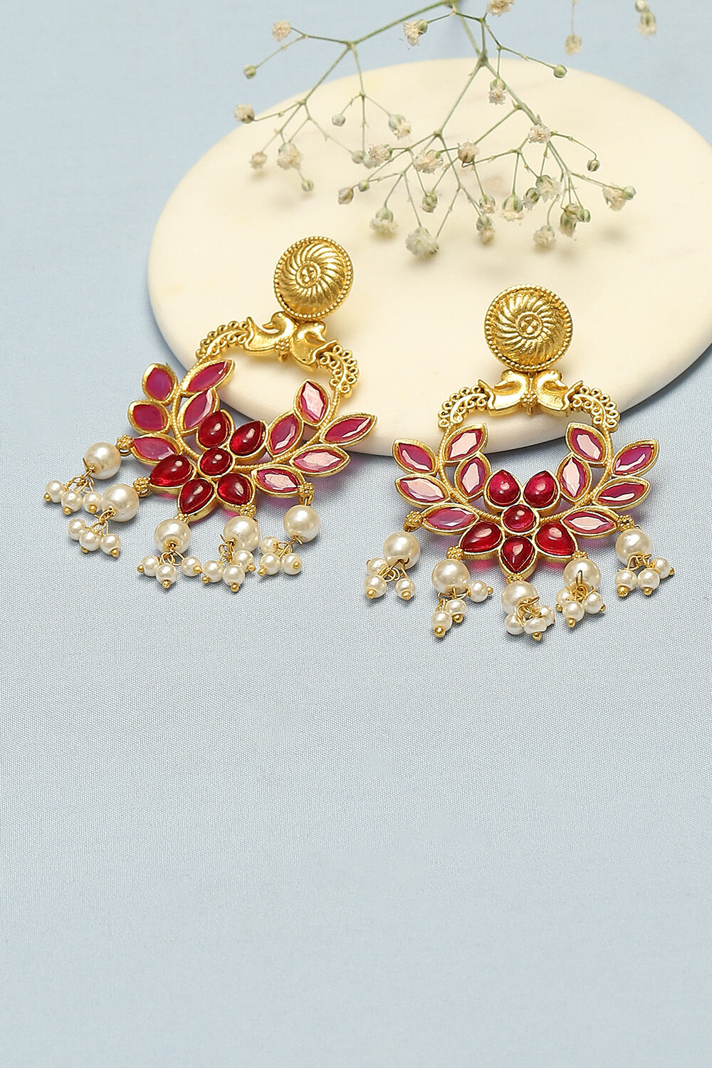Gold & Pink Brass Earrings image number 0