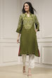 Olive Green Printed Straight Kurta image number 0