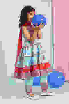 Sky Blue Cotton Printed Tiered Suit Set image number 6