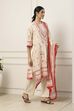 White Cotton Floral Printed A-Line Suit Set image number 5