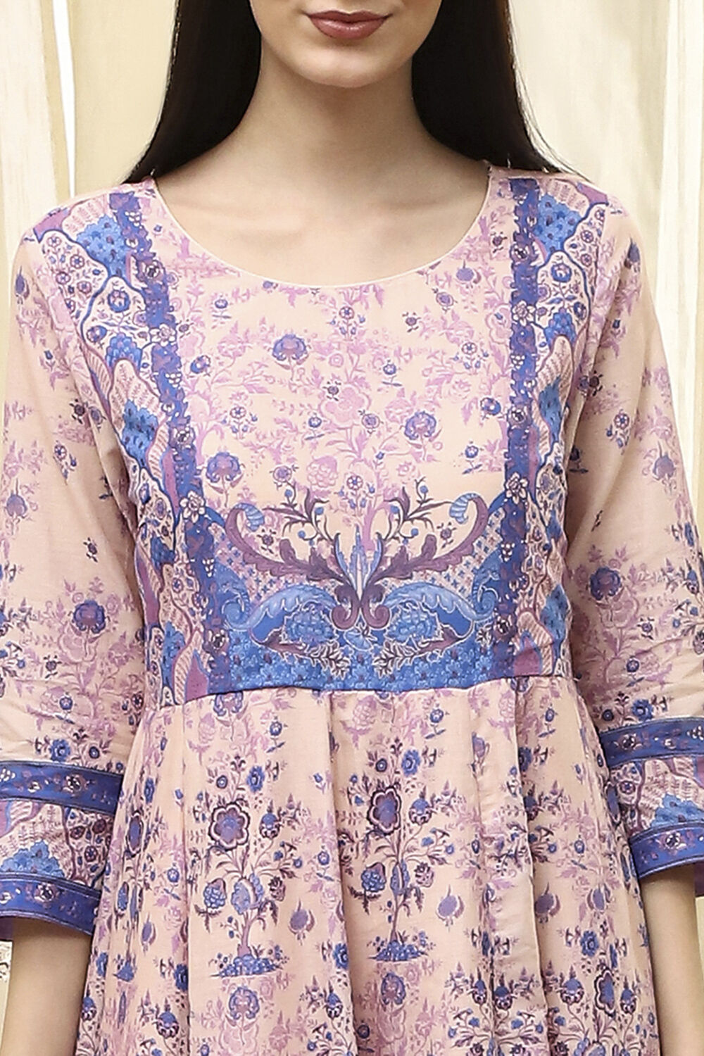 Blue Cotton Printed Anarkali Suit Set image number 1