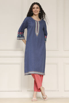 Indigo Blue Cotton Straight Printed Kurta image number 0