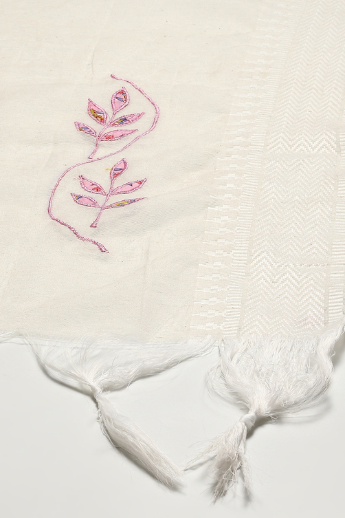 Peach Cotton Handloom Unstitched Suit Set image number 4