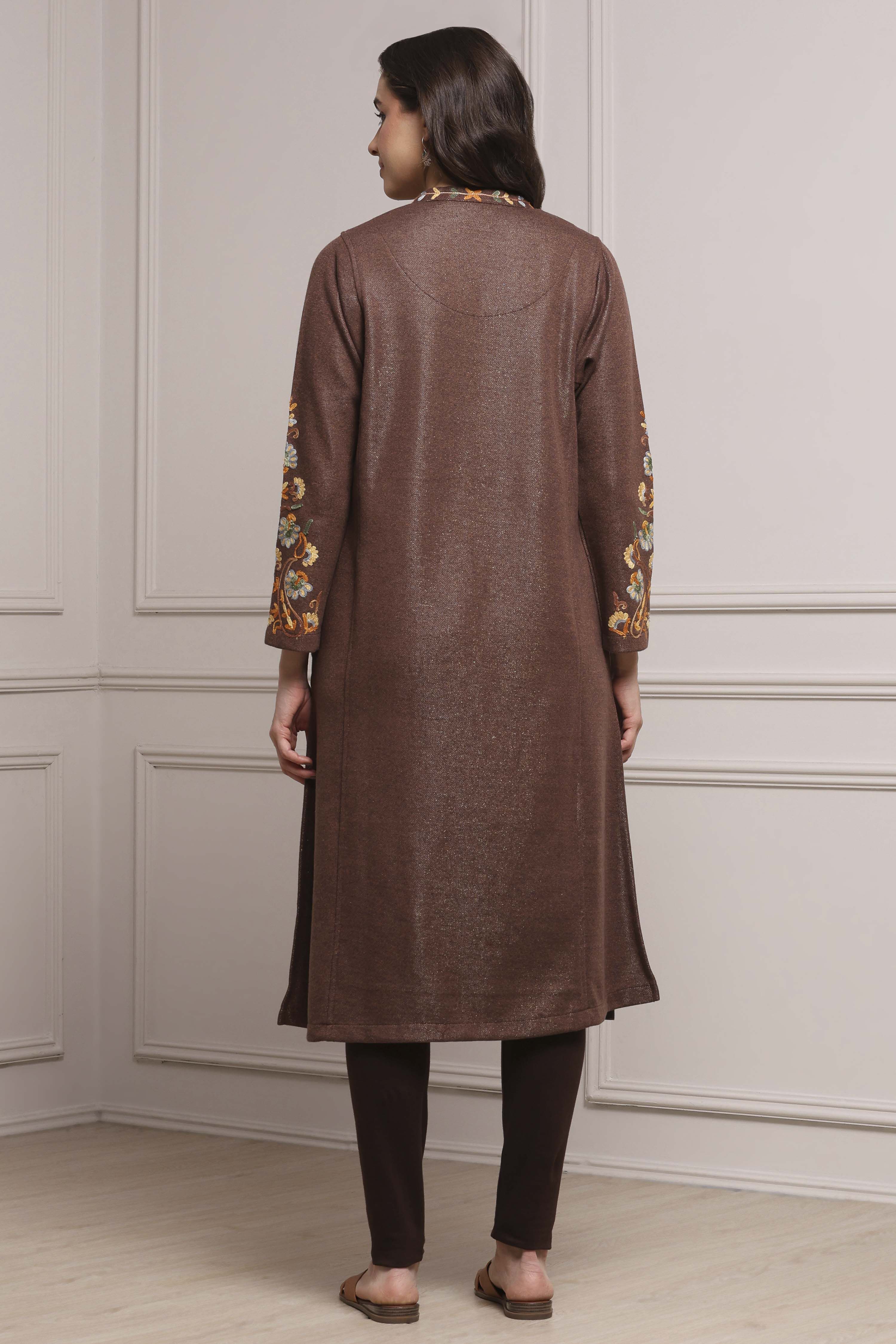 Brown Polyester Straight Yarndyed Kurta image number 3