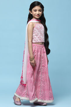 Pink Cotton Embroidered Blouse & Lehenga With Net Dupatta image number 6