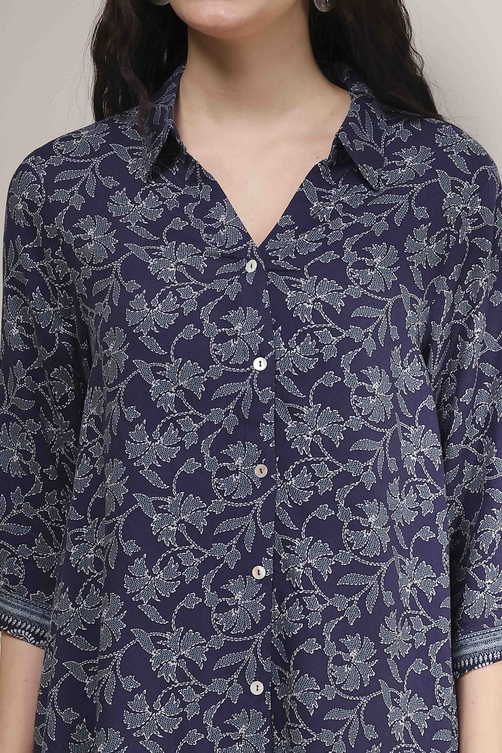 Blue Printed Relaxed Fit Shirt image number 1