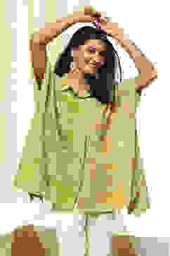 Green Geometric Printed Kaftan-Style Shirt image number 6