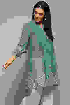 Teal Polyester Straight Printed Top image number 3