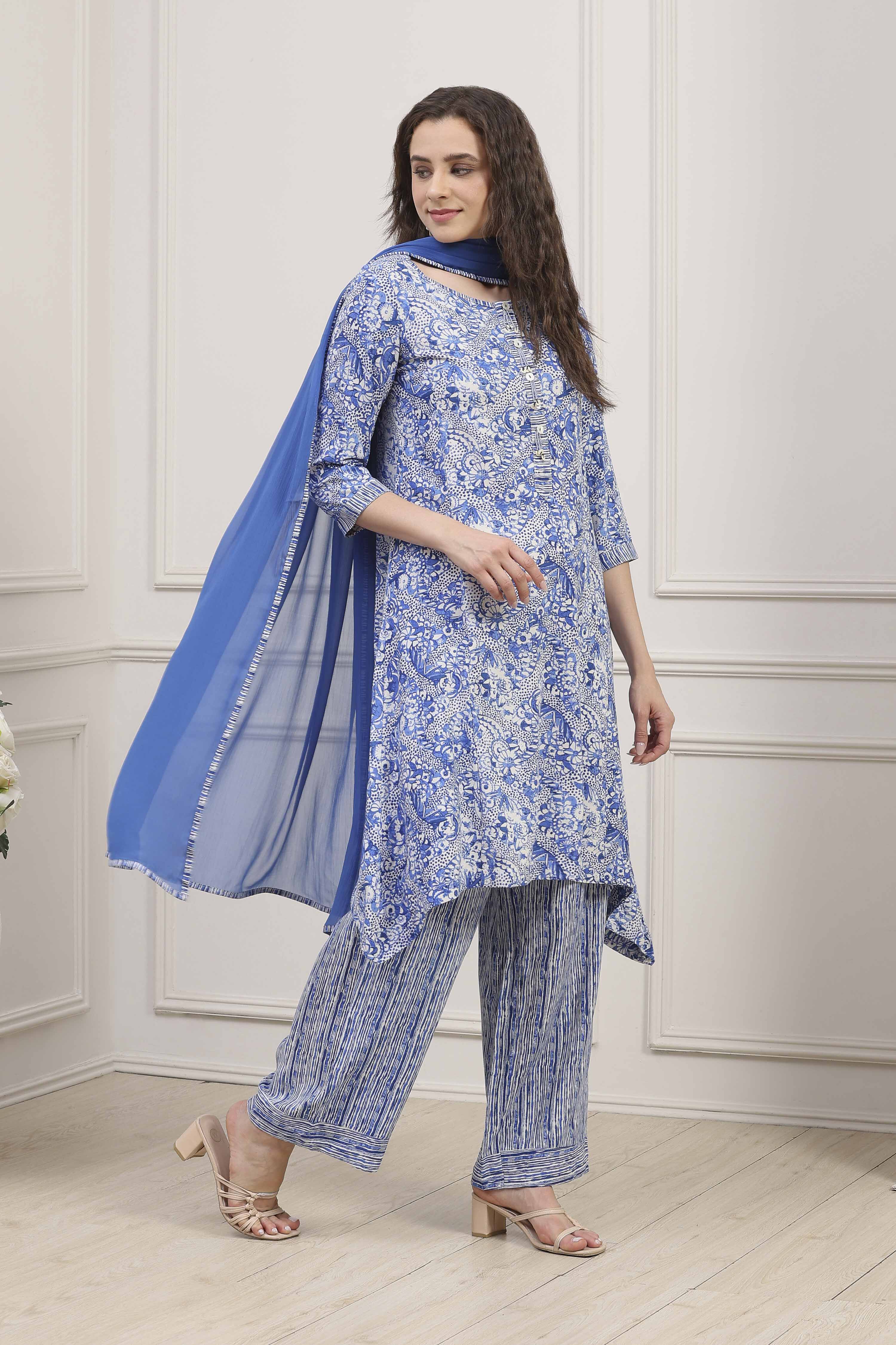 Black Rayon Printed Straight Suit Set image number 5
