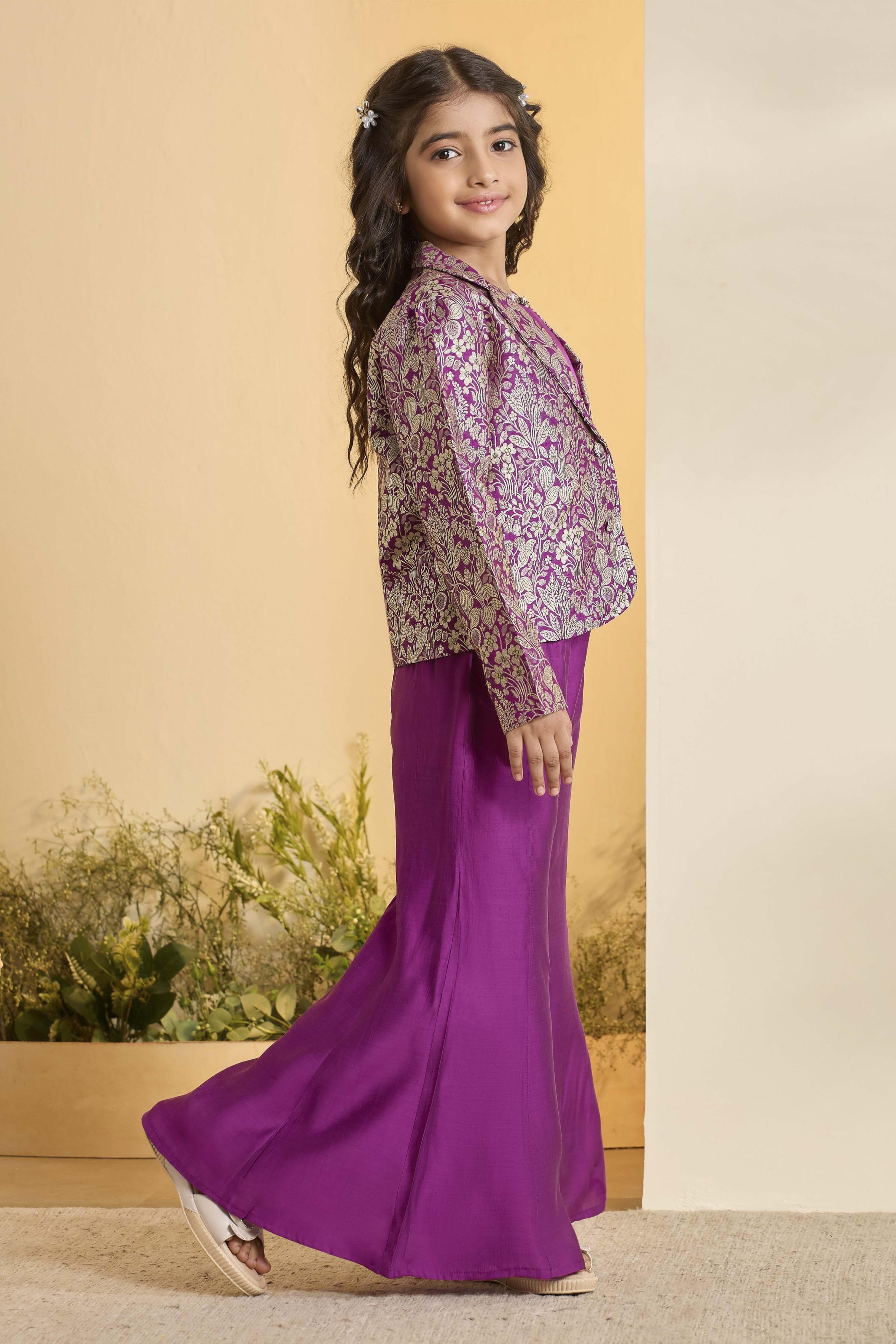Purple Viscose Rayon Floral 3 Piece Co-ord Set image number 5