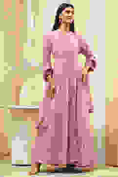 Powder Pink Embroidered Front Open Suit Set image number 0