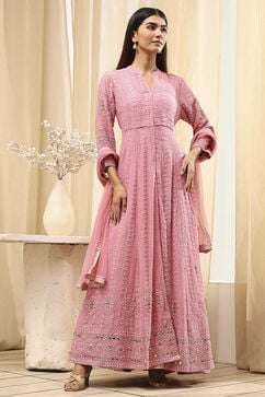 Powder Pink Viscose Front Open Suit Set image number 6