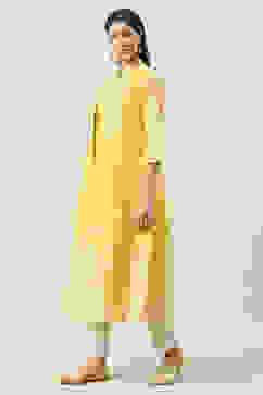 Yellow Art Silk Flared Printed Kurta with Jacket image number 3