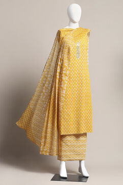 Mustard Cotton Blend Unstitched Suit Set image number 0