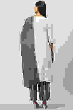 Off White Straight Kurta Palazzo Suit Set image number 4