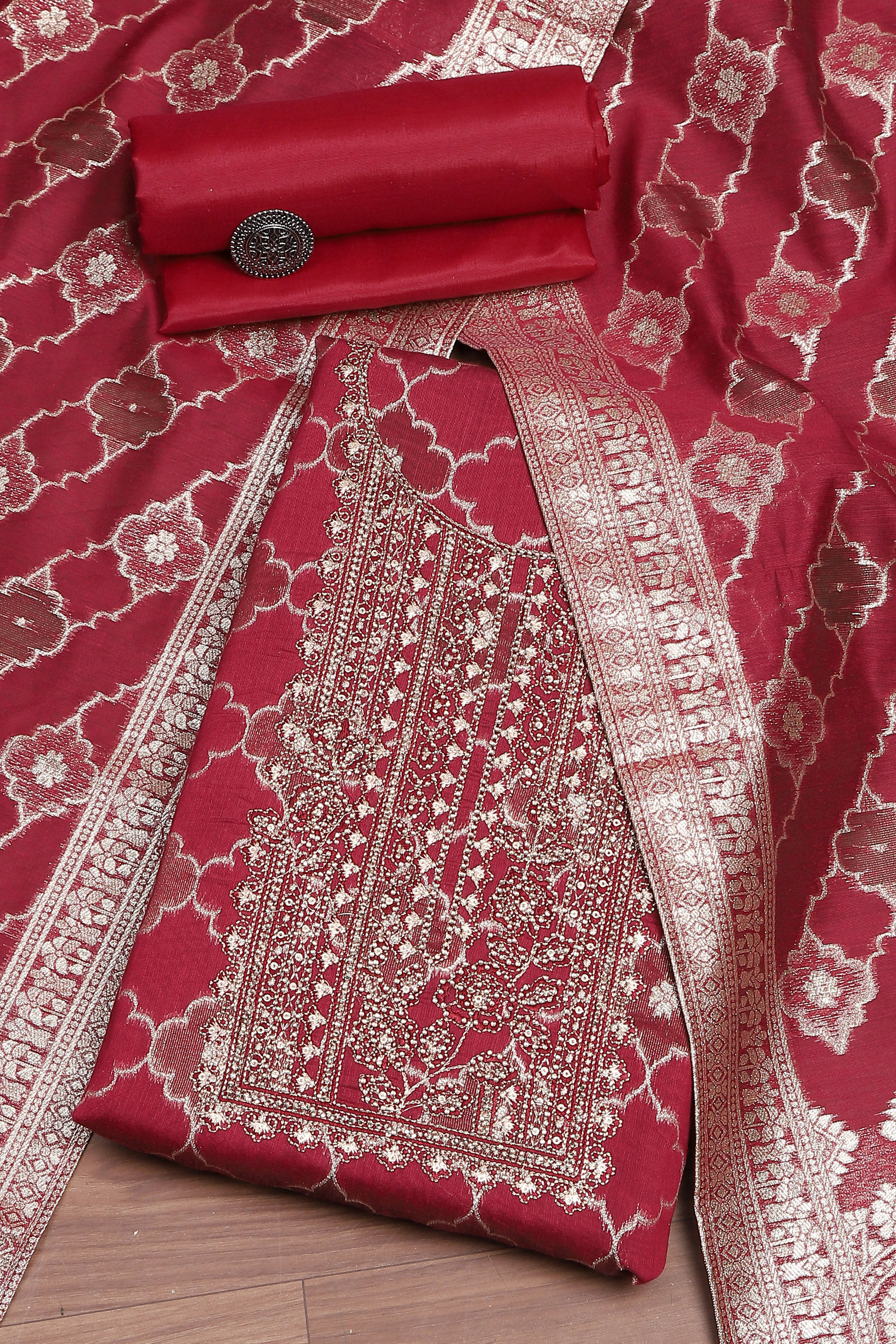 Lavender Tissue Chanderi Embroidered Unstitched Suit Set image number 0