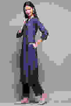 Indigo Rayon Straight Kurta Pant Suit Set image number 3