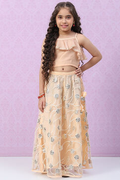 Off White Art Silk Layered Lehenga Set image number 0
