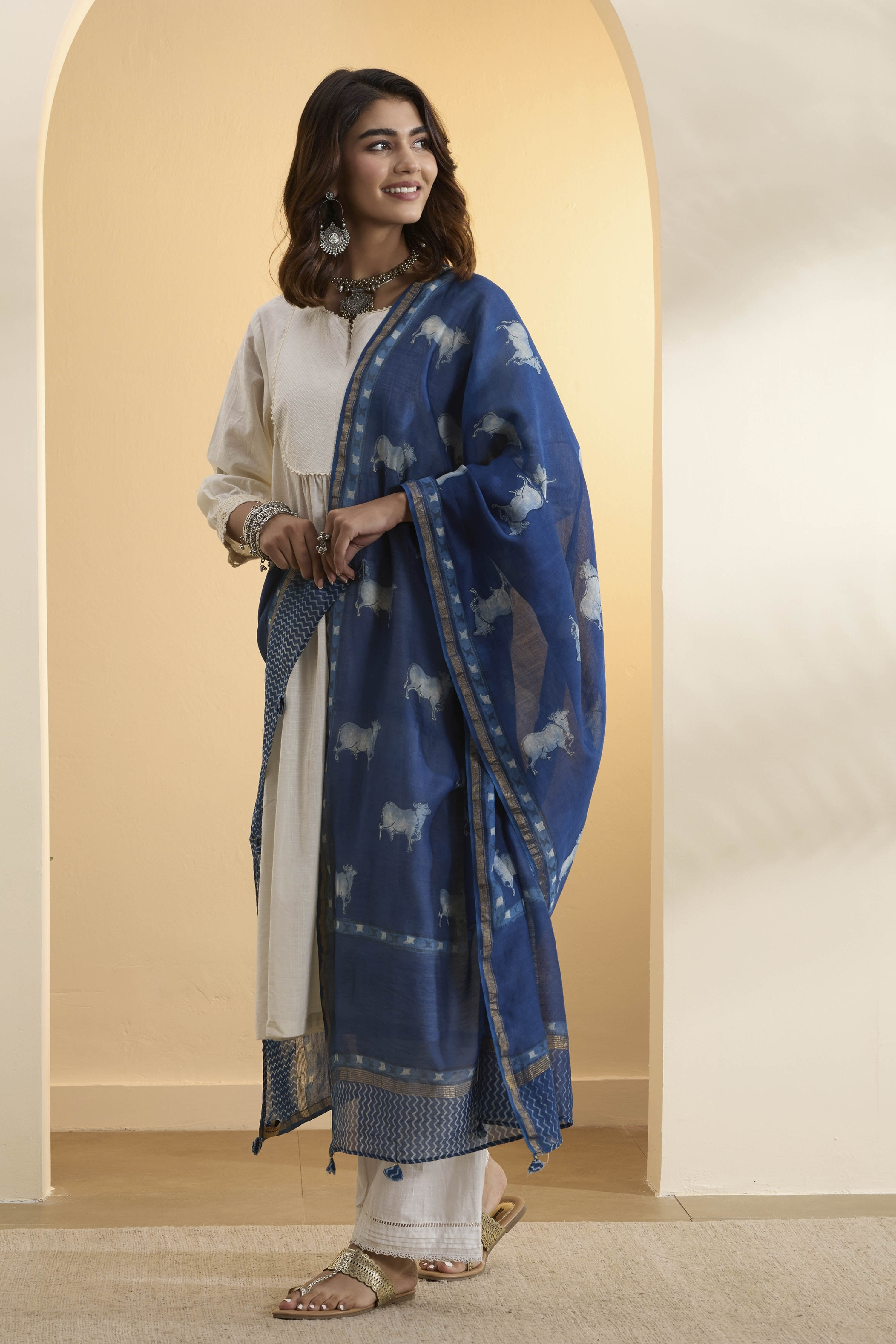 biba Navy Chanderi Shibori DupattaNavy Chanderi Shibori Dupatta-picture-55