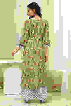 Lime Green and White Cotton Screen Print Unstitched Suit Set image number 6