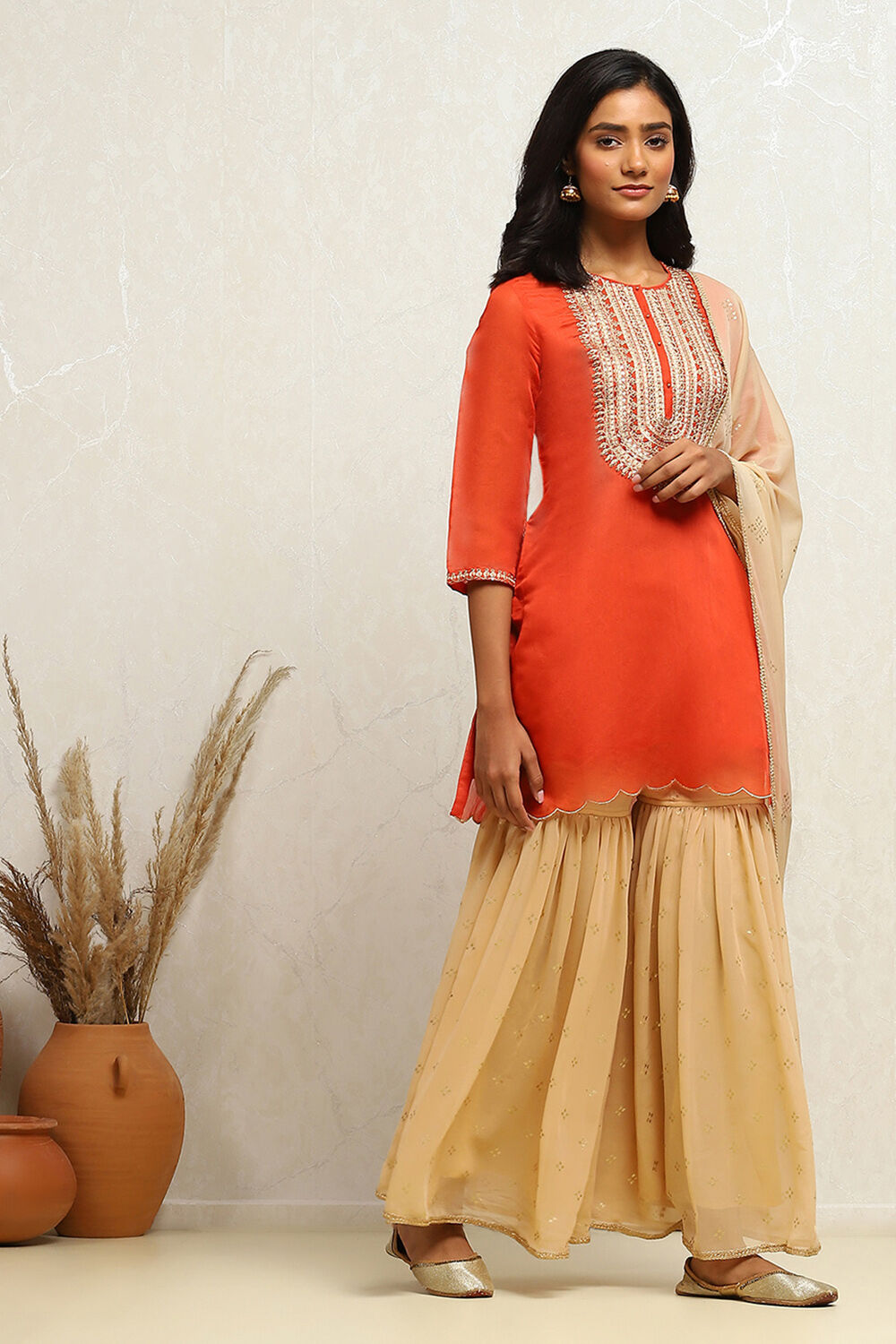 Black Embroidered Festive Straight Suit Set image number 5