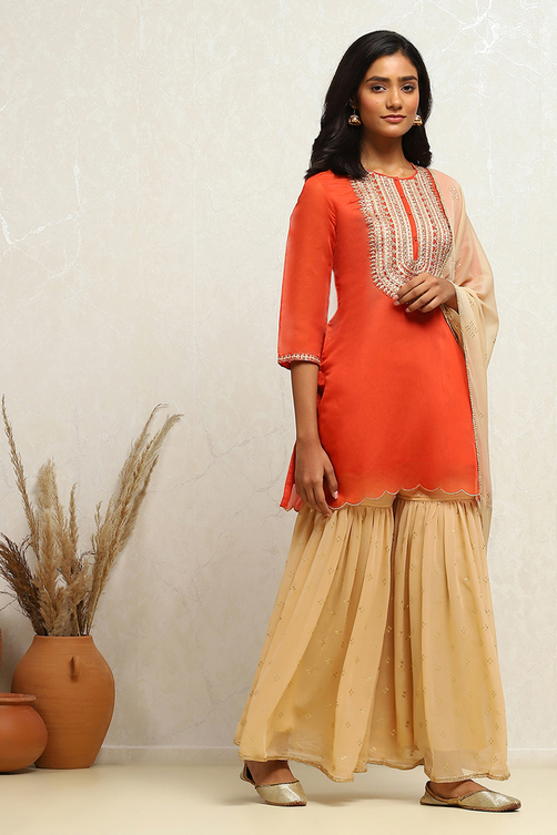 Black Embroidered Festive Straight Suit Set image number 5