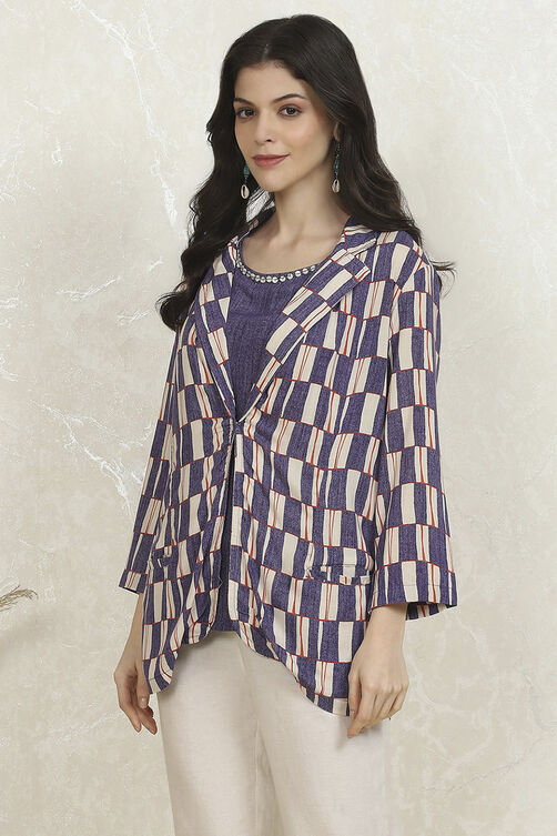 Blue Viscose Rayon Printed Top image number 2
