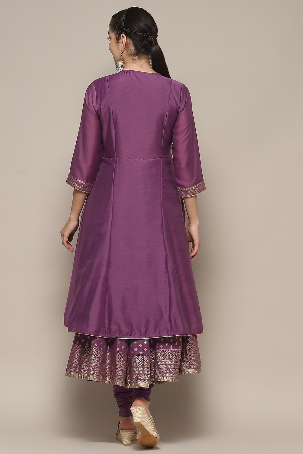 Violet Jersey Anarkali Kurta Churidar Suit Set image number 5