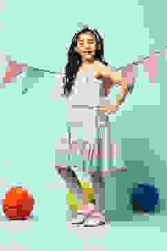 Turquoise Cotton Tiered Dress image number 2