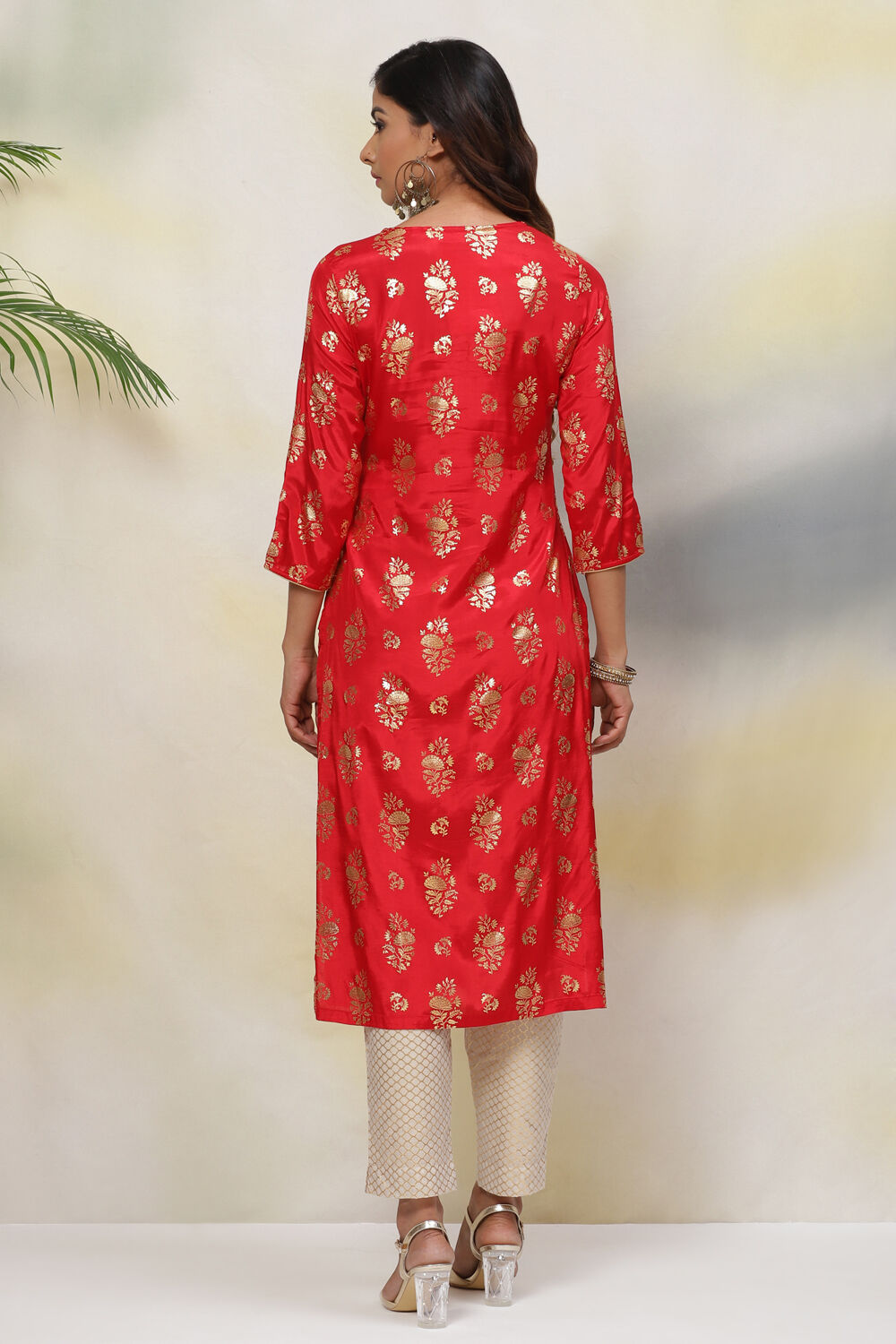 Red Straight Viscose Kurta image number 5