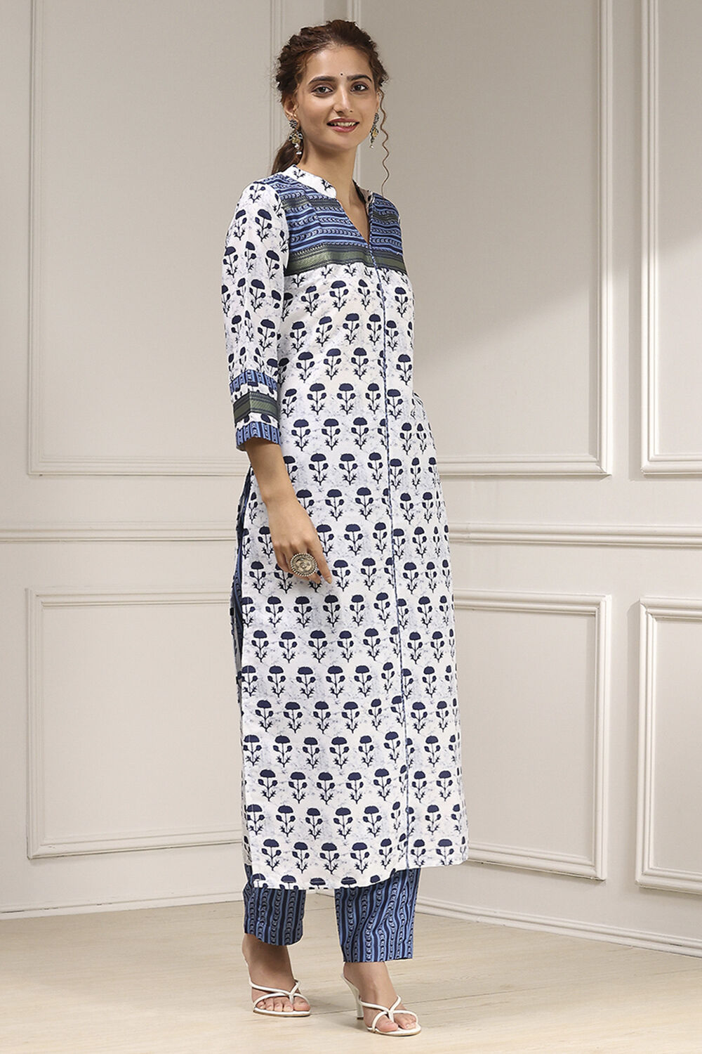 Indigo Cotton Modal Digital Print Unstitched Suit Set image number 6