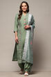 Green Silk Blend Unstitched Suit Set image number 8