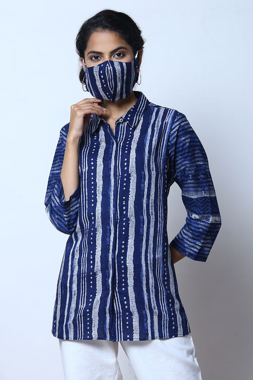 Indigo Cotton Shirt Printed Kurti image number 2