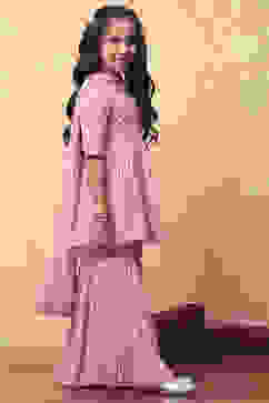 Pink Chiffon Printed Gathered Festive Flared Suit Set image number 5