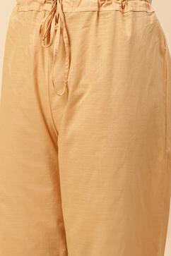 Khaki Cotton Straight Kurta Narrow Palazzo Suit Set image number 3
